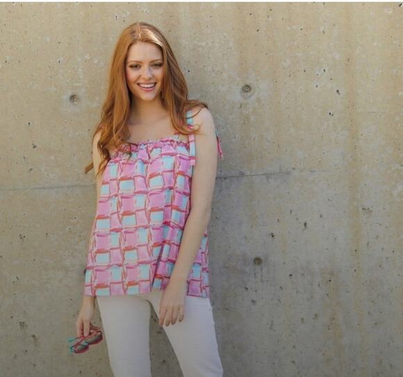 Brooke Wright Tops - Brooke Wright Coco Tank Top Tuckernuck Blue Pink Bow Blouse XS/S Preppy Boho